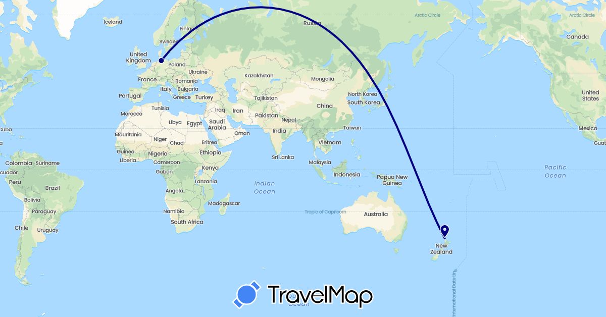 TravelMap itinerary: driving in Germany, New Zealand (Europe, Oceania)